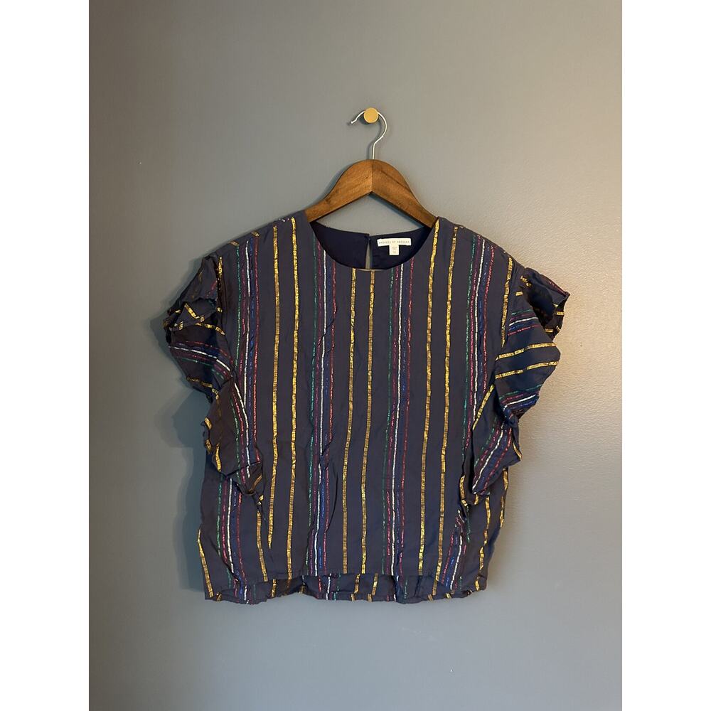 Rockets Of Awesome Navy Shirt‎ With Rainbow Metallic Stripe